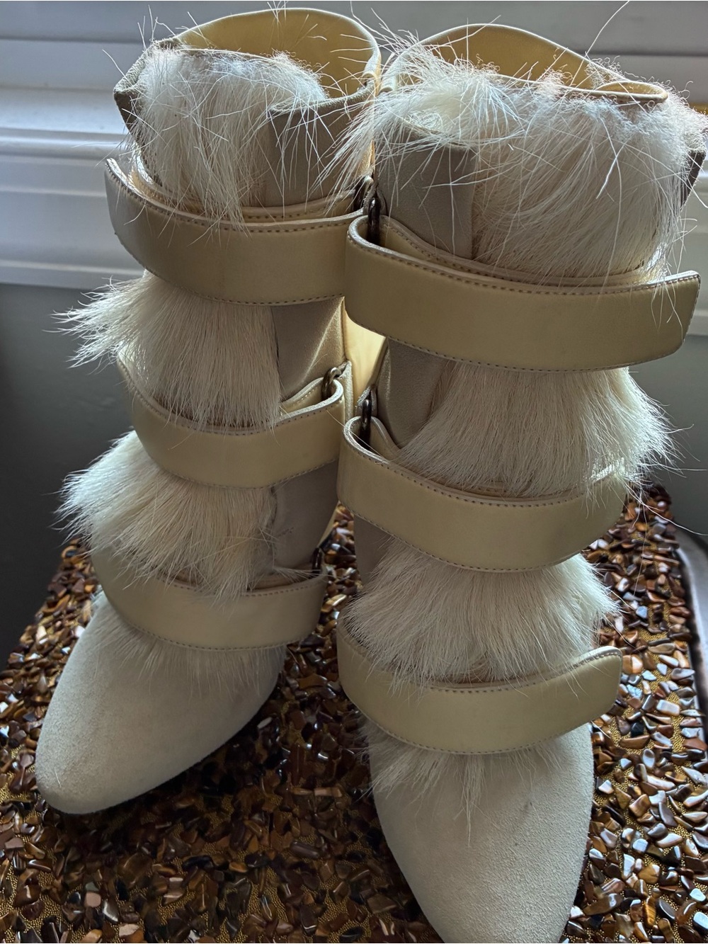 Isabel Marant Cream Wedge Ankle Boots with Pony Hair Straps - Picture 4 of 10